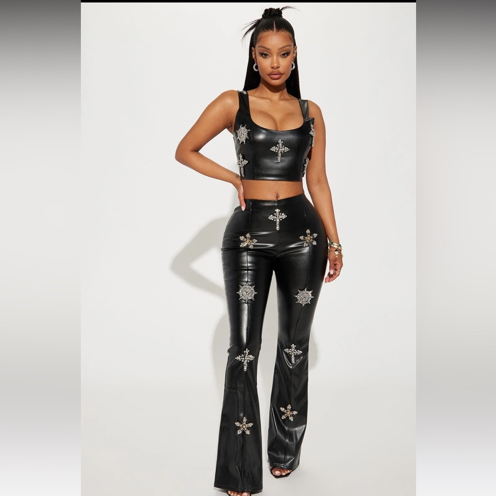 Fashion Nova Black Embellished Two-Piece Set